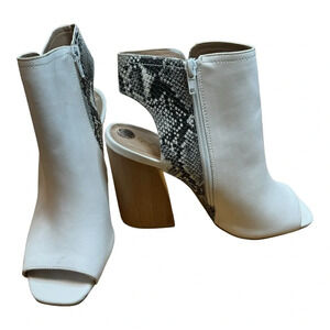Qupid White and Snake Print Ankle Bootie